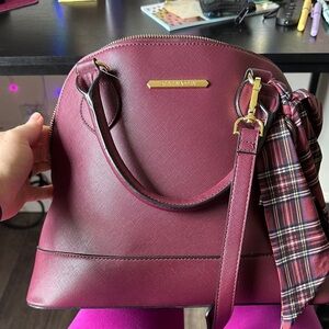 Steve Madden Wine Red Satchel with Plaid Accent